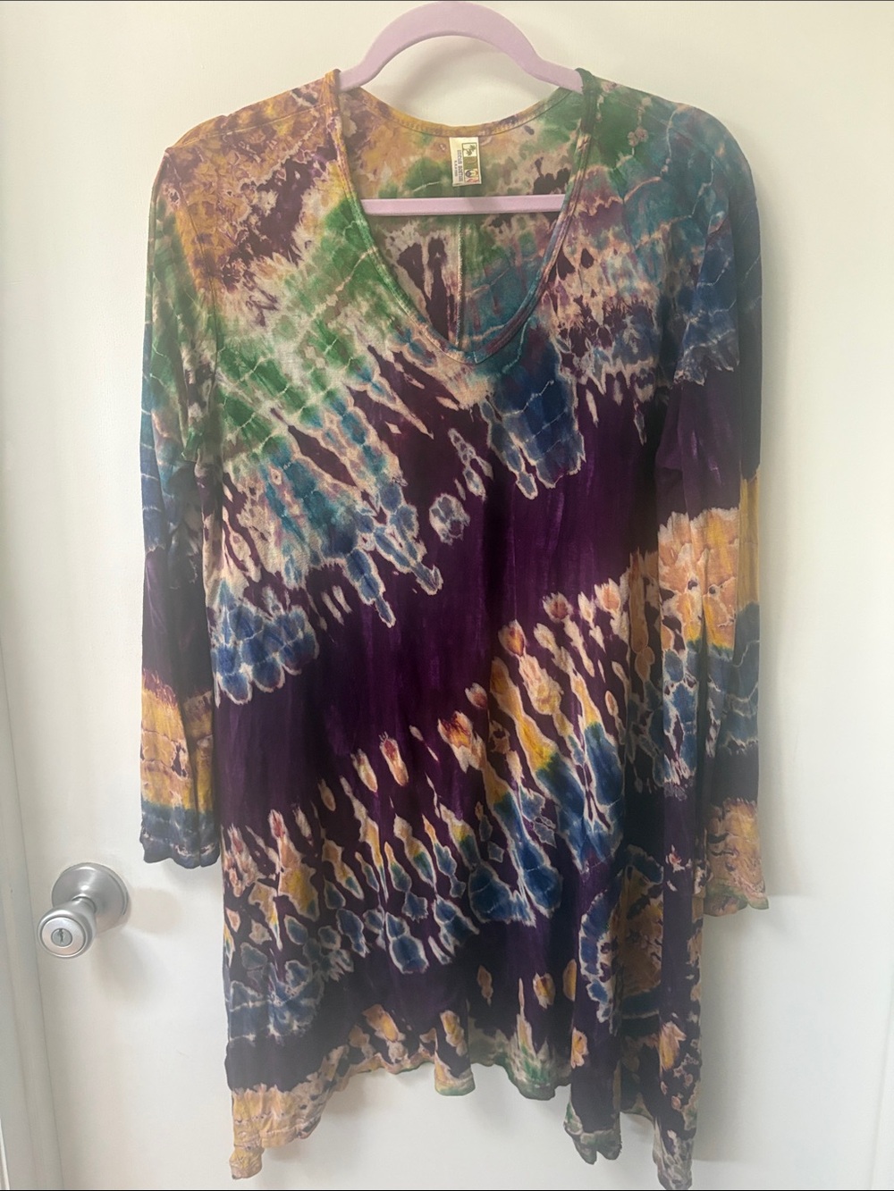 India Boutique Multicolor Tie-Dye V-Neck Long Sleeve Tunic